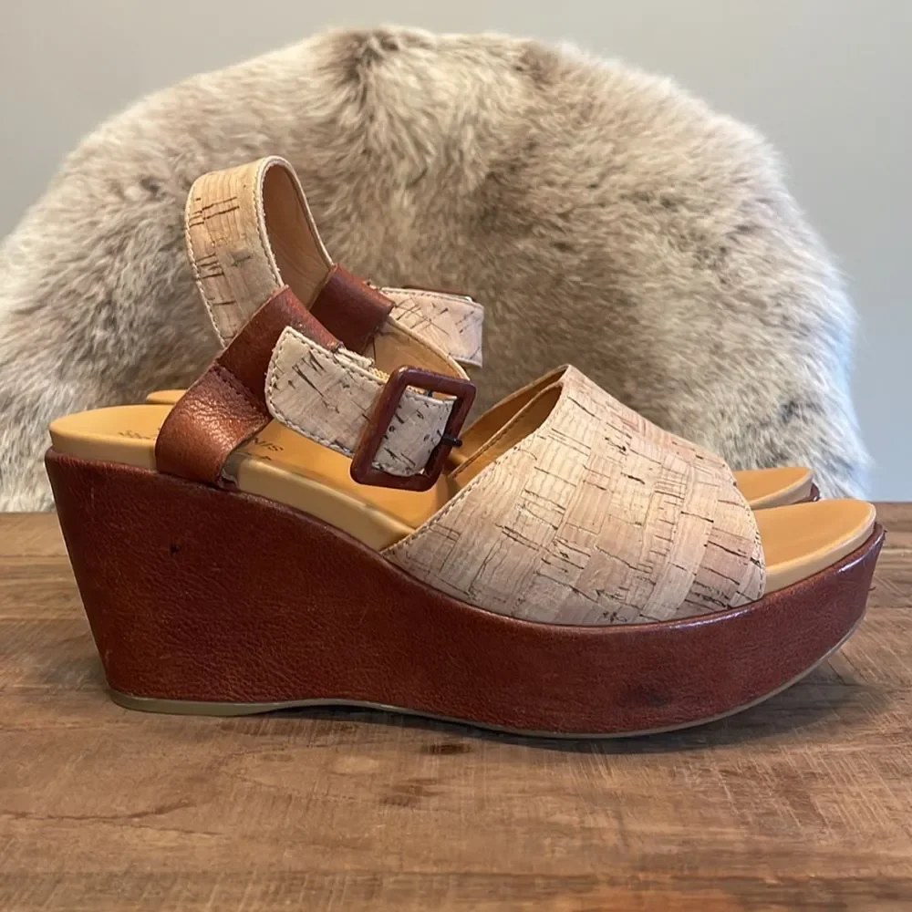Kork-Ease Keirn Ankle Strap Platform Wedge Sandal - Natural Cork Size 9